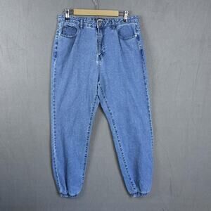 Missguided Jeans Womens 10 Blue High Rise Pleated Tapered Jogger Elastic Cuff